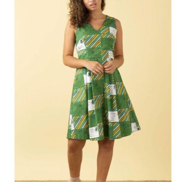 Emily & Fin Dress Sz XXS Green White Fit & Flare Cosplay Twee Preppy New - Picture 2 of 10